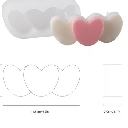 Moule bougie — triple cœur 11,5 cm — moule silicone artisanal MSB